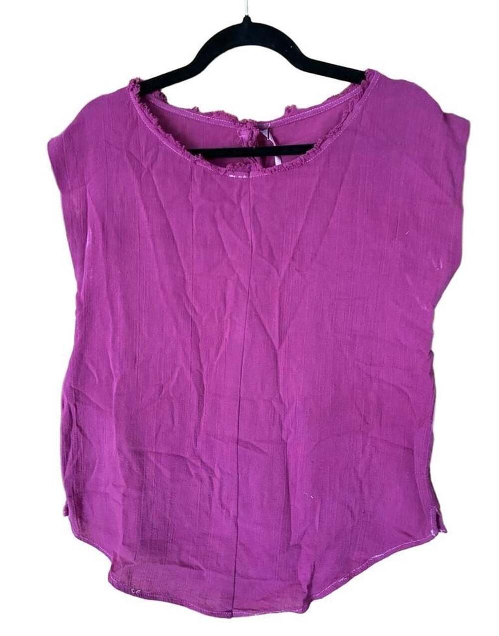 Free People Magenta 100% Cotton Raw Edge Short Sleeve Top Size S